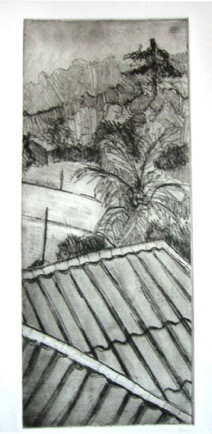 Rooftops, 5"x12", Etching